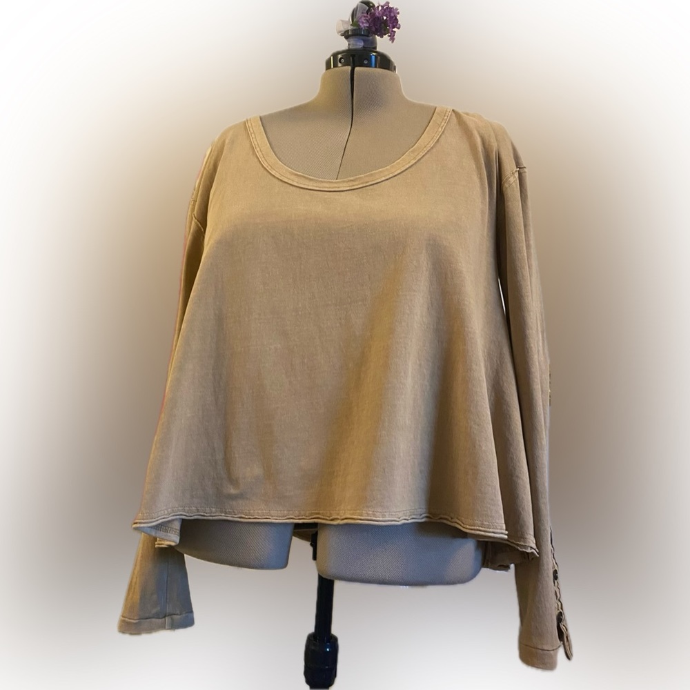 We The Free XL Long Sleeve 100% Cotton Cropped Shirt, Button-Detailed Sleeve